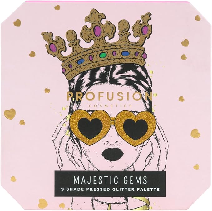 Profusion Cosmetics Majestic Gems 9 Shade Pressed Glitter Palette for Stunning Looks, Sparkle and Shine with Premium Makeup Kit, Get Lit and Glittery is Must Have Essential for Your Glam Squad