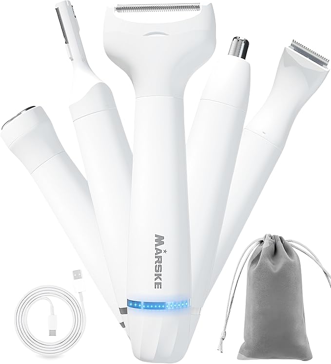 5 in 1 Facial Hair Removal and Bikini Hair Trimmer for Women, Nose Eyebrow pubic Hair Trimmer,Replaceable Electric Razors, Waterproof Electric Shaver Easy Cleaning, Women's Grooming Kit