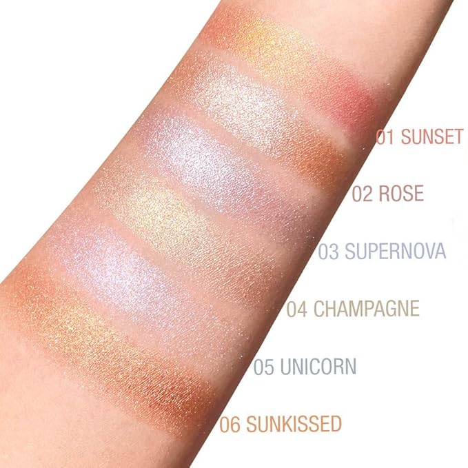 Cream Highlighter Makeup Palette, Glow Highlighters Makeup Powder, Suit for Cheeks, Body, Eyeshadow, Silver Light Pink Rose Gold Purple Champagne, Vegan, Talc Free (06)