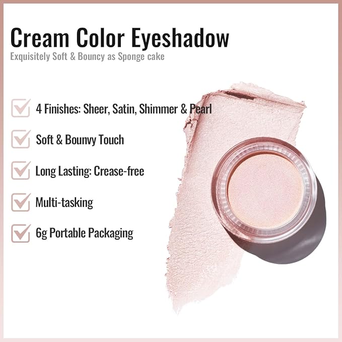 Oulac Shimmer Cream Eyeshadow also for Highlighter Blendable Eye Shadow Waterproof&Long Lasting with Moisturizing Formula Soft Shimmer Eye Make-up,Vegan & Cruelty-Free,6g P06