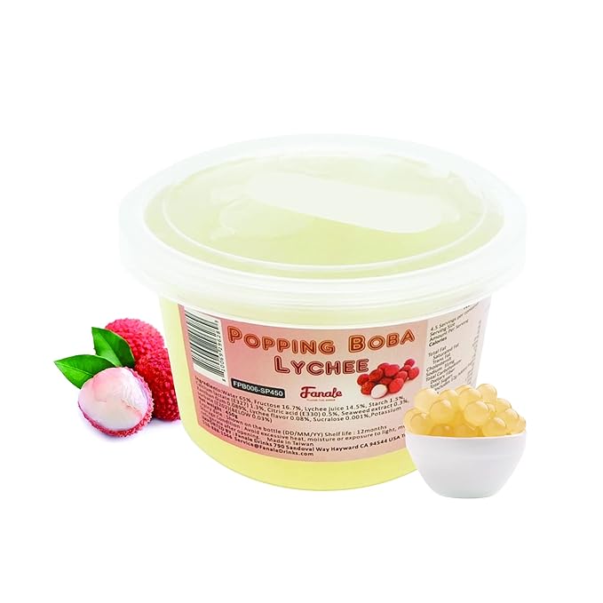 Fanale Popping Boba Pearls for Bubble Tea - 2 lb (1 lb X 2) | Lychee | Bursting Boba Pearls Bubble 450g X 2 | Fruit Juice Flavor for Shakes, Dessert, Smoothie | FPB006-SP450 X 2