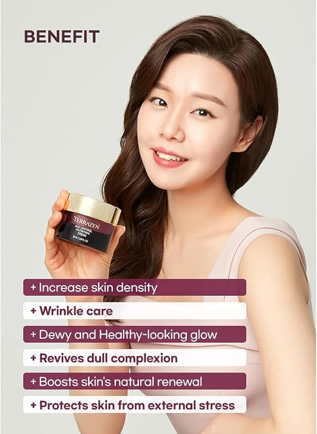 Terrzen Korean Face Cream Age Control Nutrition, 1.69 fl.oz. (50ml), Reduce Wrinkle, Hyaluronic Acid + Plant Stem Cell + Real Protein + Plant Squalane