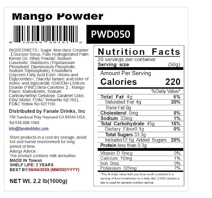 Fanale Premium Mango Flavoring Powder for Boba Tea| Perfect for Baking, Smoothies, Desserts and Drinks | Instant Boba Bubble Tea Powder for Milk- 2.2 Pounds (Pack of 1)