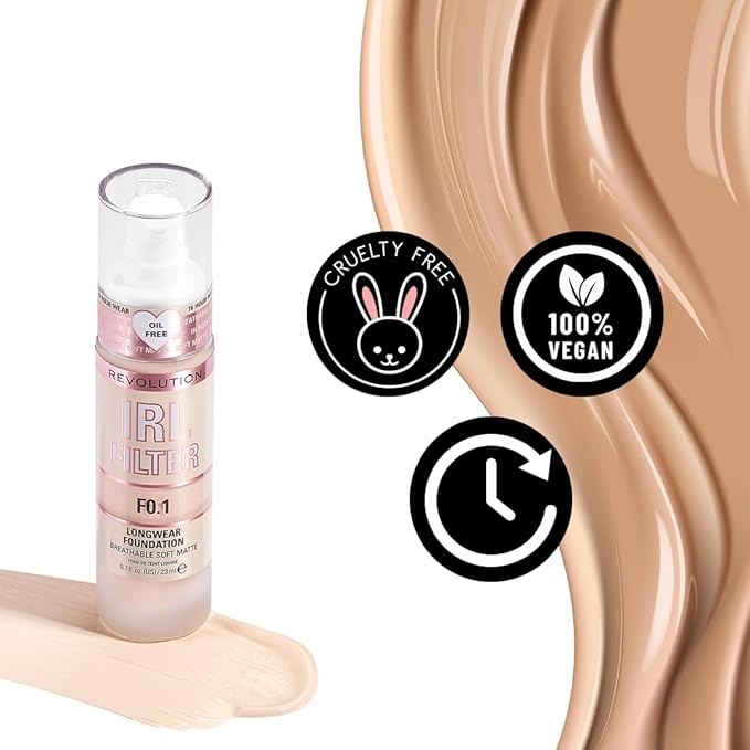 Revolution Beauty, IRL Filter Longwear Foundation, Soft & Breathable Formula, Medium to Full Coverage, Matte Finish, F9, 0.7 Fl. Oz