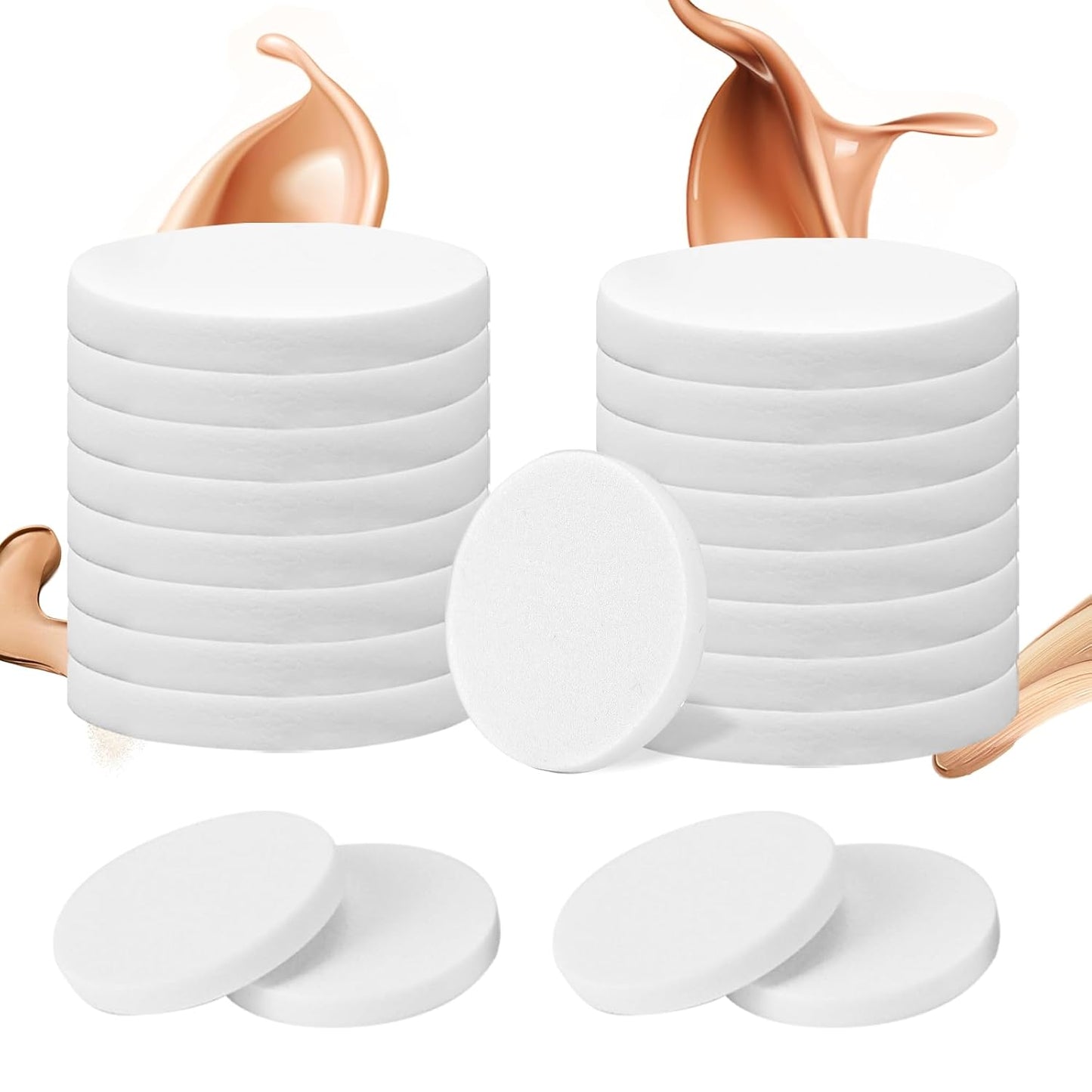 20Pcs White Makeup Sponge Round Make Up Facial Face Soft Sponge Cosmetic Puff Women Lady Beauty Makeup Foundation Powder Puff for All Skin Types Wet and Dry Dual Use