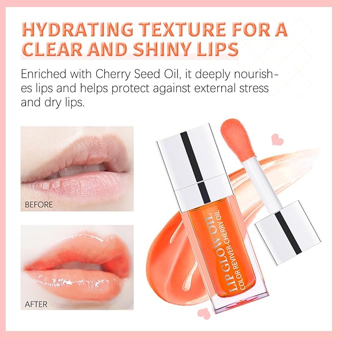 Hydrating Lip Glow Oil Moisturizing Plumping Lip Tint Lip Gloss Transparent Lip Balm Long Lasting Nourishing Repairing Lightening Lip Lines (004# CORAL)
