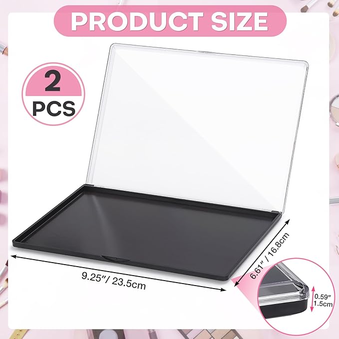 2PCS 9.25"x6.6" Large Empty Magnetic Makeup Palettes, Not Included Metal Sticker/Pans, XL Eyeshadow Pan Dispensing Storage Boxes, Compact & Portable Blush Lipstick Powder Palettes for DIY Cosmetics