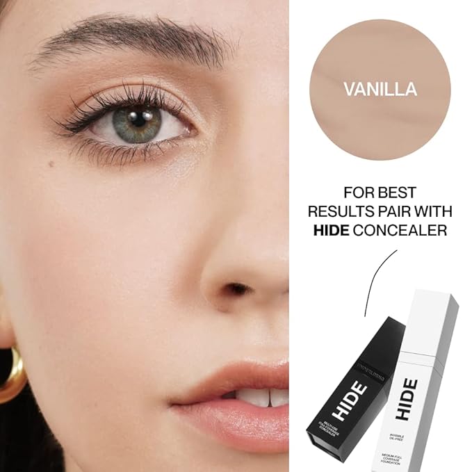 HIDE PREMIUM Liquid Foundation, Multi-Use Waterproof Foundation, Medium/Full Coverage Foundation, Shades for All Skin Types (See Shade Finder), Vanilla, 1 fl oz