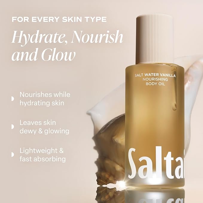 Saltair Body Oil. Luxurious Salt Water Vanilla After Shower and Bath Oil Moisturizer for Women and Men. Botanical, Non-Greasy, and Well-Absorbing Lotion for Hydrating Dry Skin. 4oz Pump Bottle