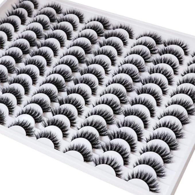 False Eyelashes 48 Pairs Faux Mink Lashes 14mm Wispy Lashes 3D Fluffy Cat Eye Lashes Pack Bulk Wholesale Strip Lashes(style 48-034)