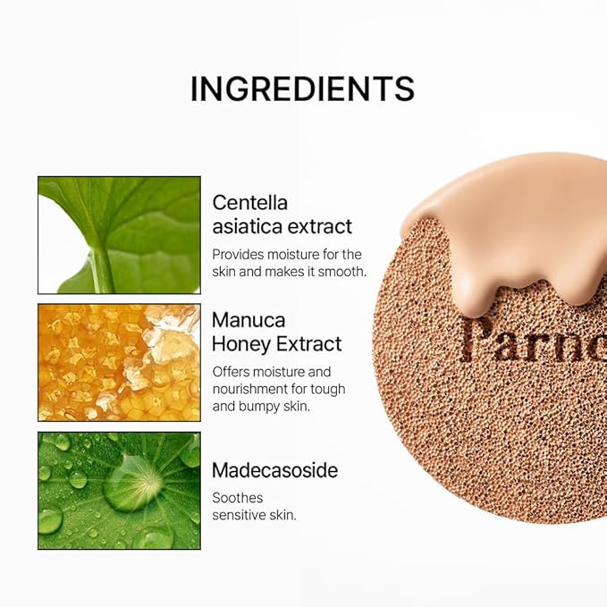 Parnell Cicamanu Serum Cushion 51C Suede 0.52 fl oz | Hydrating Serum Foundation for Soothing, Pore Blurring & Radiant Glass Skin | Lightweight Korean Cushion for Sensitive Skin | K-Beauty