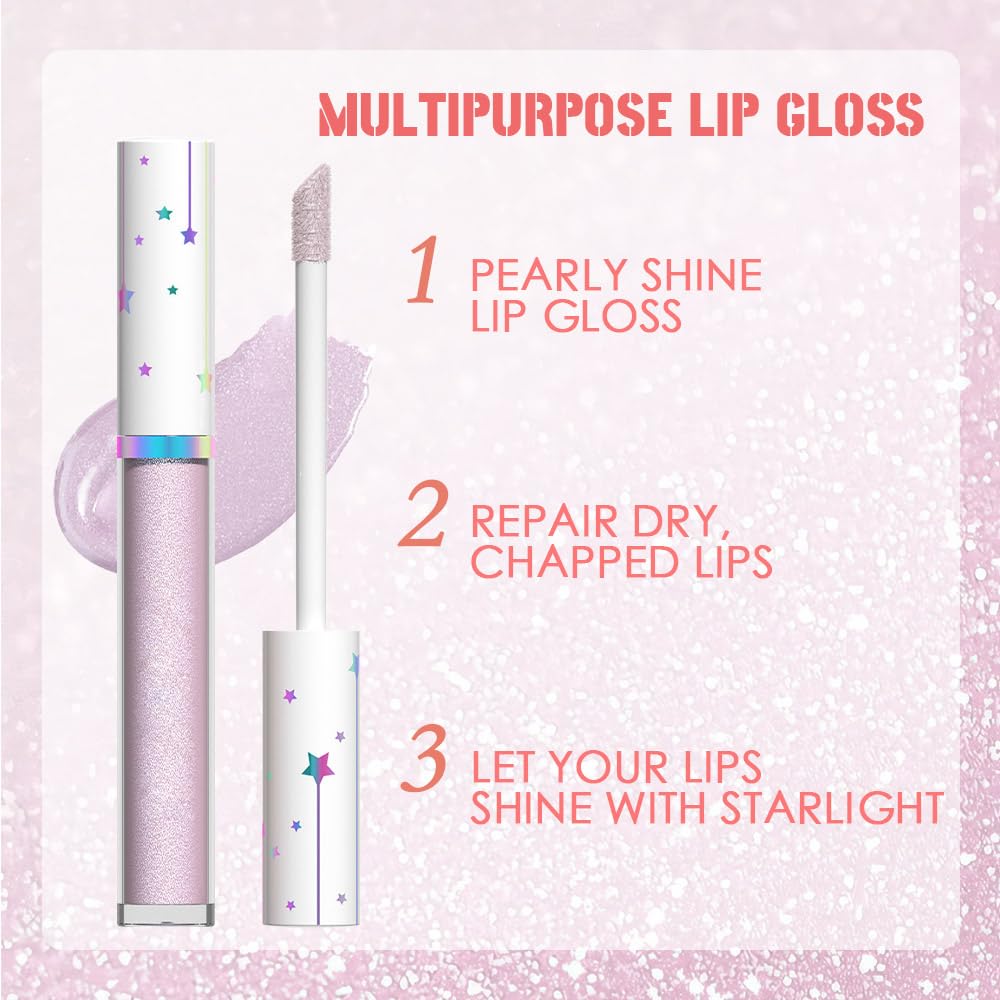 evpct 1Pcs Light Purple Glitter Metallic Lip Gloss Stain Lipstick for Women Long Lasting Waterproof 24, Light Voilet Purple Frosted Metallic Shimmer Chrome iridescent Liquid Lipstick Lip Gloss Makeup