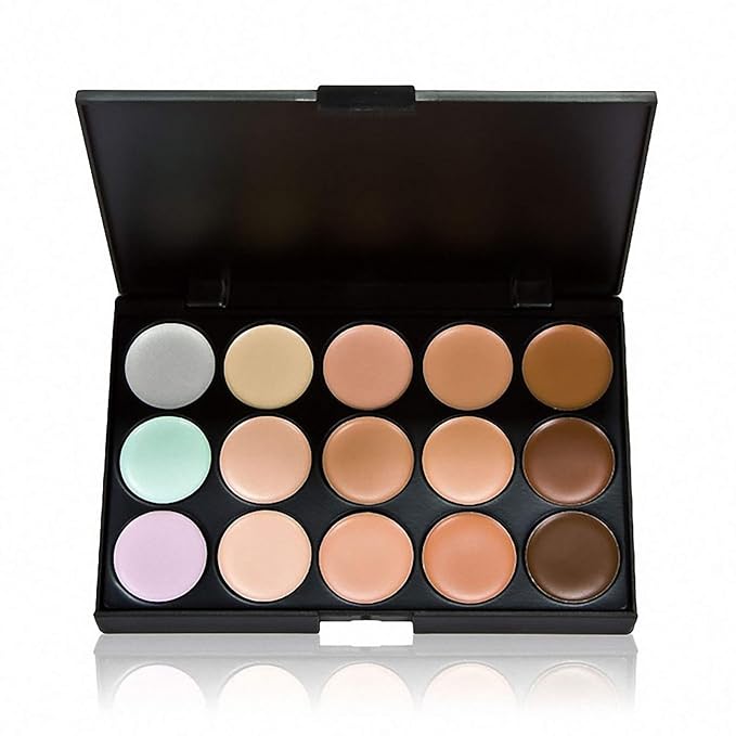 Concealer Palette, 15 Colors Makeup Palette Facial Camouflage Contour Palette with Sponge Puff Oval & Makeup Brush Beauty Make up Cream