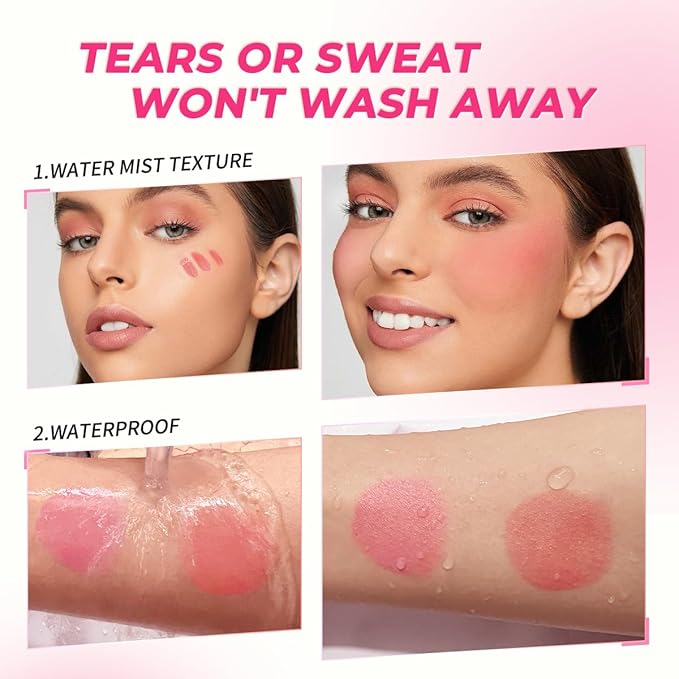 4 Colors Liquid Blush Makeup Kit, Long Lasting Pigmented Natural Matte Face Blush Cream Gel, Lightweight, Blendable, Cruelty Free Women Face Cosmetics Set 4Pcs