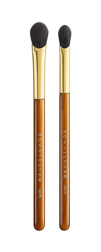 CM 170 & 171 Desert Oak Series Thumb Eyeshadow Brush DUO Set - Large & Small, Curved Finger Contour for Lid & Crease, Premium Goat Hair & Bubinga Handle, Perfect Pair for Blending, Shimmer & Detail
