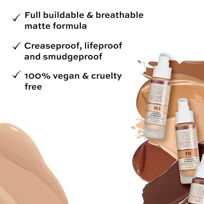 Revolution Beauty, IRL Filter Longwear Foundation, Soft & Breathable Formula, Medium to Full Coverage, Matte Finish, F9, 0.7 Fl. Oz