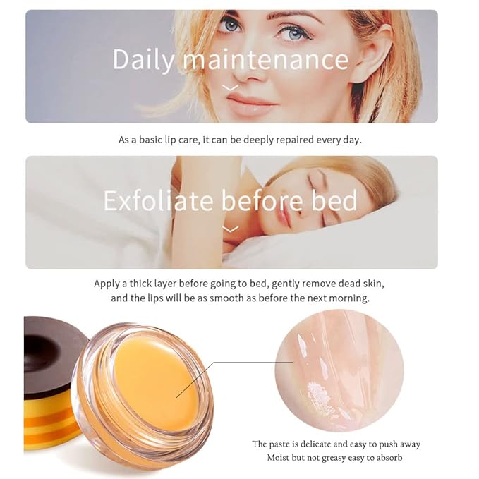 2 PCS Bee Lip Balm Honey Lip Balm Pot,Lip Exfoliating Lip Mask Hydrating & Prevention Dry and Cracked Lip Scrubs Exfoliator, Honey Lip Sleeping Mask Fade Lip Lines Bee Lip Balm