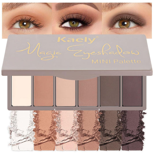 Kaely 6 Color Mini Nude Brown Neutral Eyeshadow Palette Makeup, Highly Pigmented Eye Shadow Palette Waterproof, Natural Matte Eye Shadow Palette, paleta de sombras de ojos, Vegan & Cruelty-free, 10