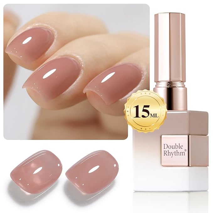 Double Rhythm Translucent Gel Polish Sheer Neutral Natural Light Milky Same Color Same Bottle 15ML Jelly UV Polish Nail Art DIY at Home (Dark Nude-A1493)