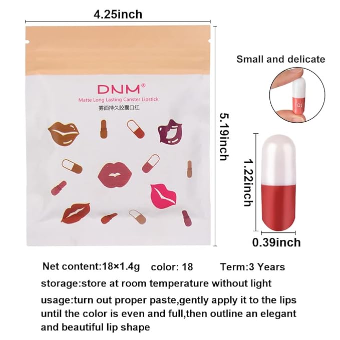 evpct 18Pcs Capsule Pills Lipstick Mini Matte Lipstick Set for Women Long Lasting labiales mate 24 horas originales Deep Red 24 Hour Waterproof Stay on Lip liner Set Sampler