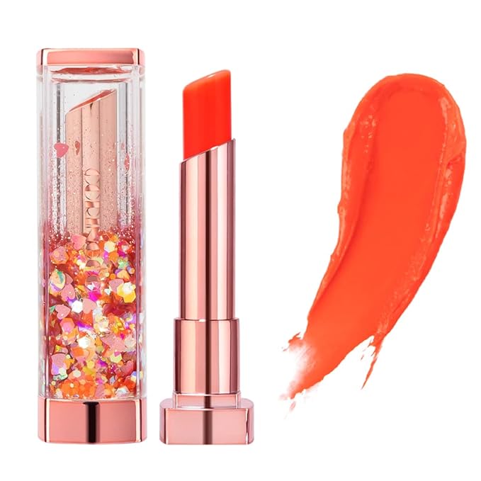 [SET] CORINGCO Sparkle Cute Color Changing Lip Balm｜ Colored Lip Cream Lip Gloss, Glitter Lip Care Lip Pack Birthday Gift Glitter Gift Sequin Shiny Spangle Lipbalm (#04 Orange Red)