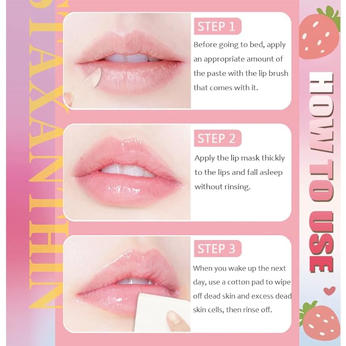2PCS Bee Lip Balm Honey Pot & Strawberry Vitamin E Lip Sleep Masks Hydrating Prevention Dry and Cracked Lip Scrubs Exfoliator, Reduces Lip Lines，Lip Exfoliating Balm Sleeping Lip Mask
