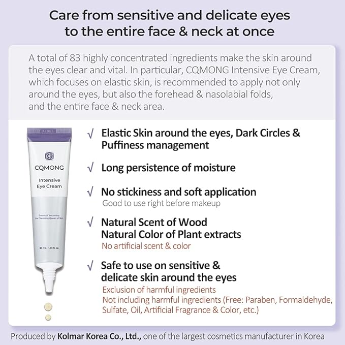 Intensive Eye Cream 1.01 fl oz for hydrating, wrinkles, elastic skin, dark circles, puffiness, fine lines, eye bags under eyes | Hyaluronic Acid, Collagen, Peptide | Korean skincare