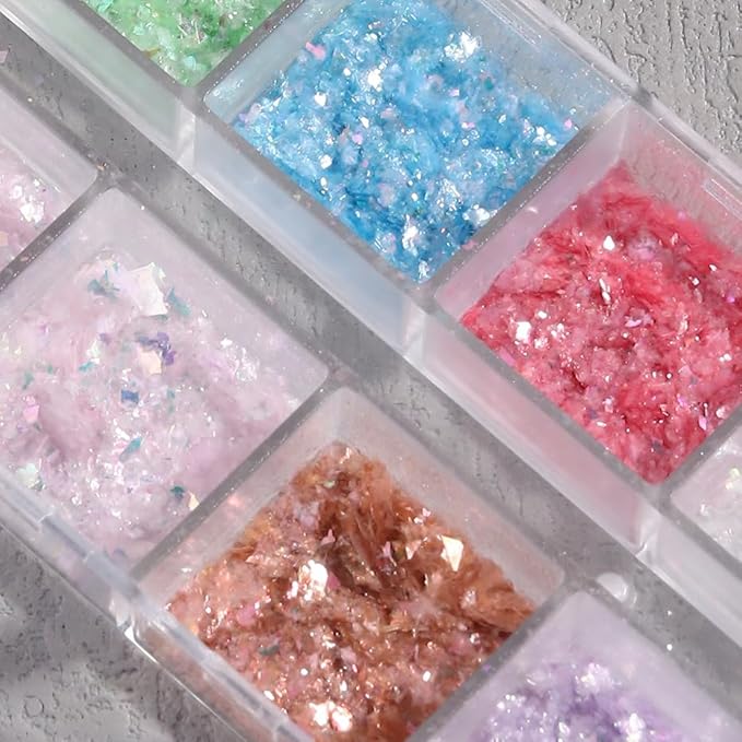 24Grid Aurora Opal Iridescent Nails Mermaid Flake Powder,Holographic Metal Color Gold Silver Confetti Nail Art Foil Paillettes,Irregular Glitter Sparkly Sequin Design for Manicure Decoration