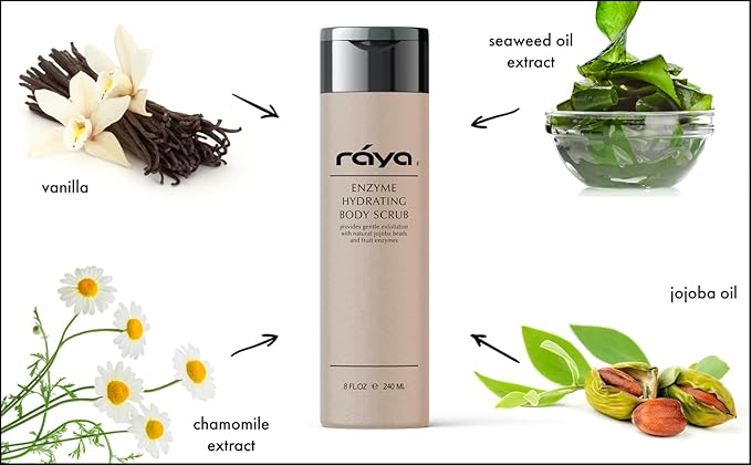RAYA Enzyme Hydrating Body Scrub 8 oz Orange Vanilla Scent (S-104) | Gentle and Exfoliating Body Scrub | Made with Seaweed, Jojoba Beads, and Fruit Enzymes
