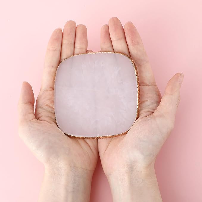 Resin Nail Art Palette Gold Edge Nail Holder Heart Shaped Color Makeup Foundation Mixing Tools Display Board Gel Nail Art Color Mixing Palette Painting Tray Manicure Tool (Milky)