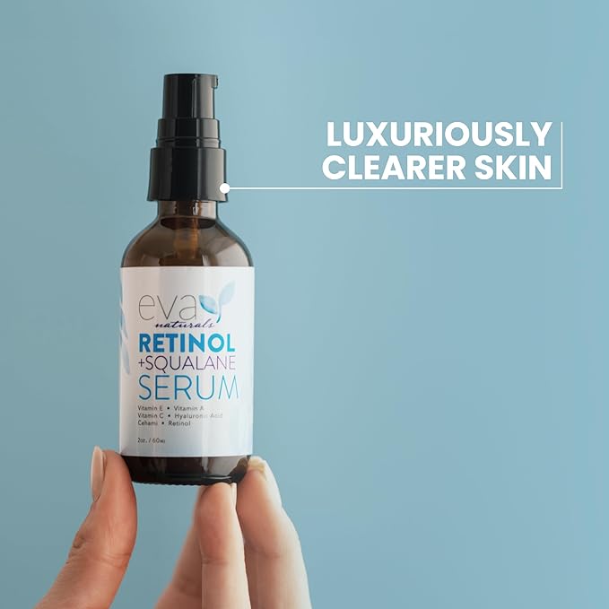 Eva Naturals Retinol + Squalane Serum – Anti Aging Face Serum for Wrinkles, Collagen Boost, Eye & Night Use – Retinoid Skin Care for Acne, Pores, Dark Spots & Sensitive Skin