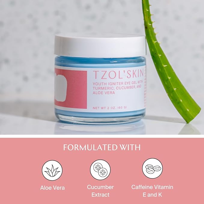 TZOL’SKIN - Youth Igniter Eye Gel - For Tired Eyes - Reduces Look of Puffiness, Fatigue & Dark Circles - Hydrating & Smoothing - Caffeinated - No Paraben, Silicones & Sulfates - Vegan - Cruelty Free