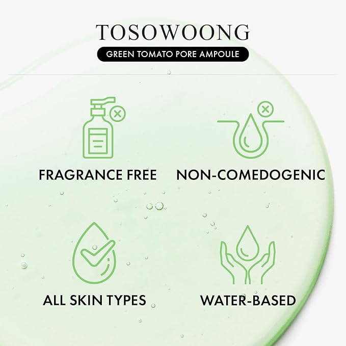 Green Tomato Pore Ampoule with Green Tomato, Witch Hazel and Hyaluronic Acid for Face Moisturizer and Pore Minimizing Treatment, Korean Skincare, 30ml, 1.01 fl. oz.