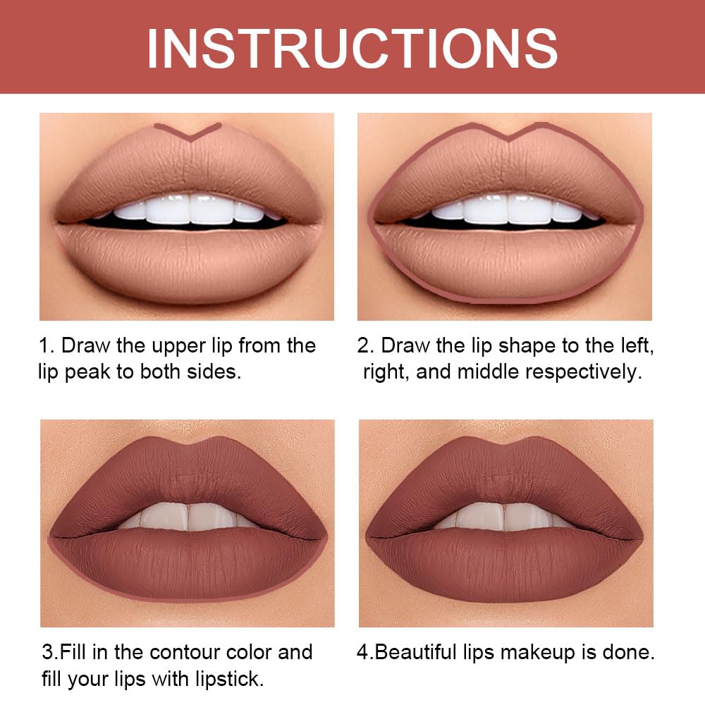 Kaely 2-in-1 Brown Lip Liner & Lipstick Set Kit for Women, Matte Lips Kit with Lip Liner Lip Stains Long Lasting Waterproof 24 Hour Lipstick and Lip Liners Combo Lipliners Pencil Set 11