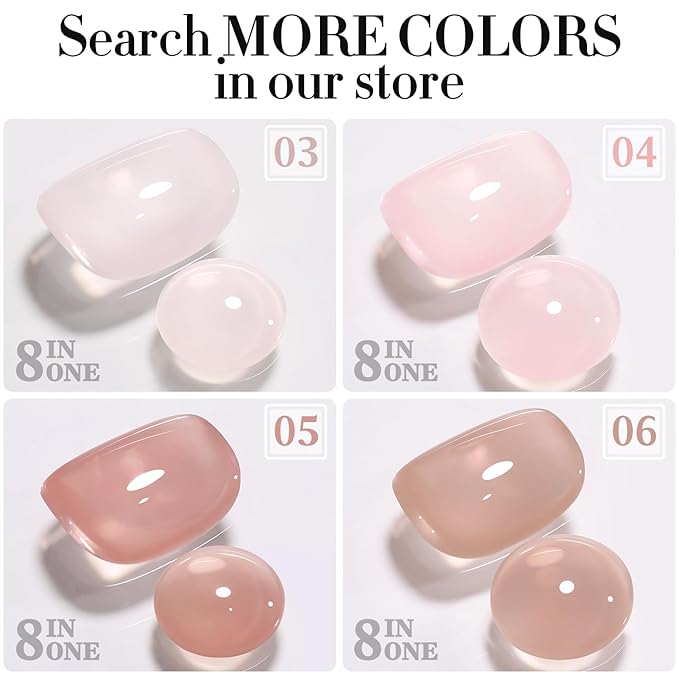 Double Rhythm Clear Gel Nail Polish 15ml Nail Strengthener in a Bottle Nail Extension Hard Gel Soak Off Long Lasting UV Gel (Light Nude 8 in 1-6)