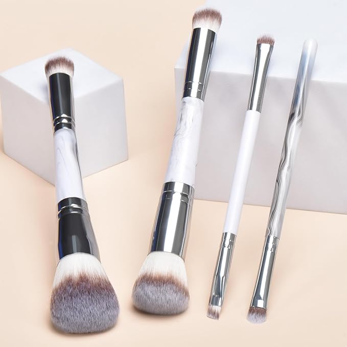 4 pcs makeup brushes, double head makeup brush set, loose powder powder blusher foundation make-up concealer eye shadow eyebrow brush, multi-purpose makeup tools