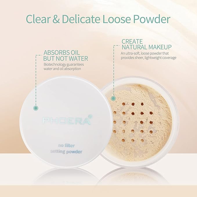 PHOERA Setting Powder Controls Oil,Setting Powder Makeup Light,Loose Powder Makeup Coverage,Loose Setting Powder Mini,0.17oz (Big02# Cool Beige)