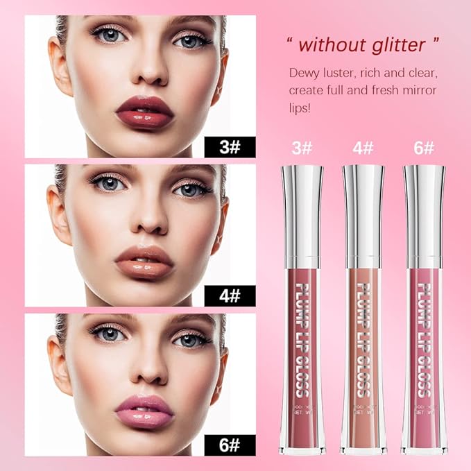 ibcccndc Lip Plumper gloss,Natural Lip Plumper,High Shine Lip Plumper,Lip Enhancer for Fuller,Sexy Lip Gloss,Shiny Lip Gloss For Girls and Women (6)