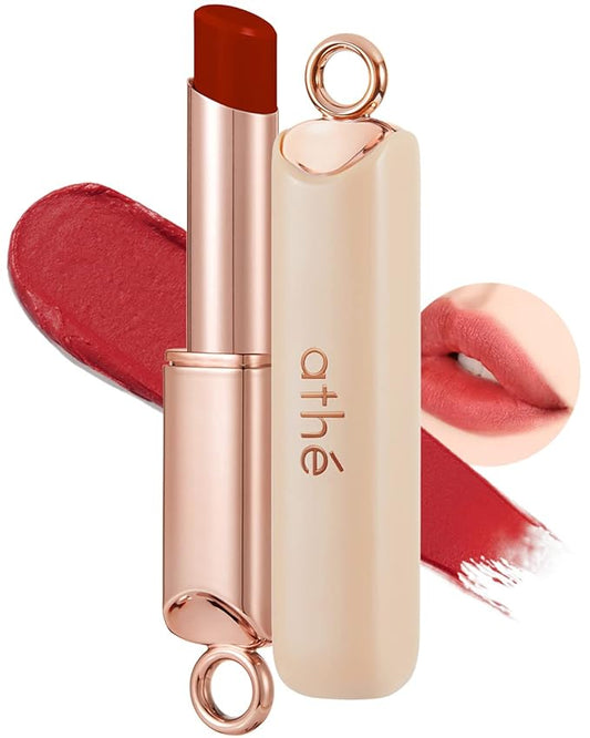 ATHÉ Authentic Airy Lip Balm 04 CHILLI, Korean Vegan Color Lip Blam, Flake-Free Slim Fit Lips, Silky Powdery Finish & Air-like Blurring with Vibrant Colors, 0.11oz.