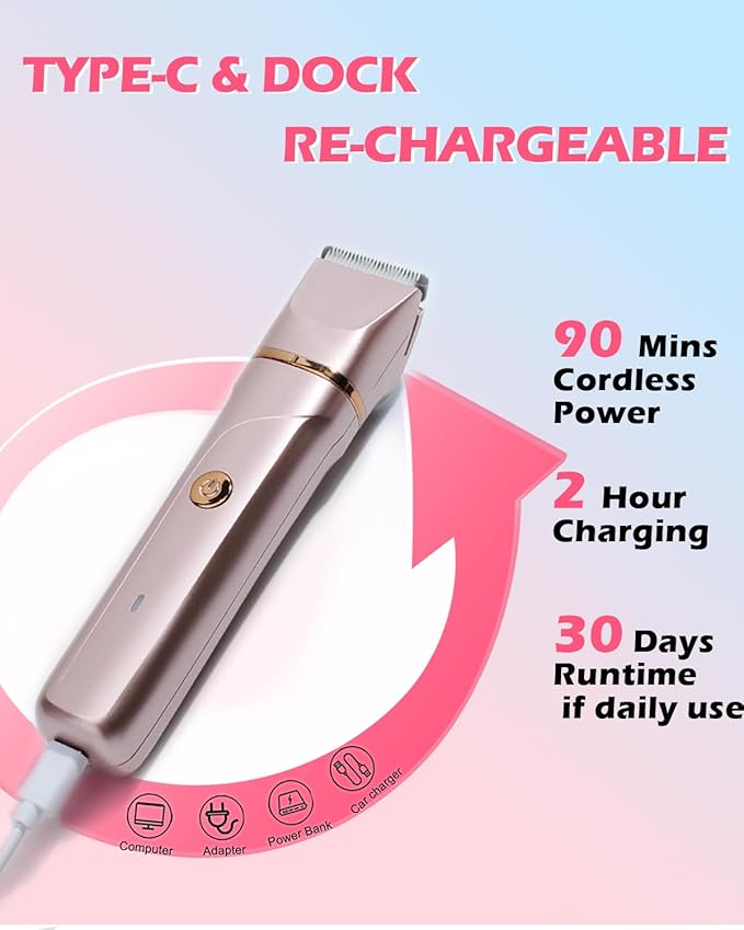 Bikini Trimmer for Women 2-in-1 – Rechargeable Electric Razors for Women, Painless Electric Shaver for Bikini, Underarm, Legs, Arms – IPX7 Waterproof, Compact Travel Design