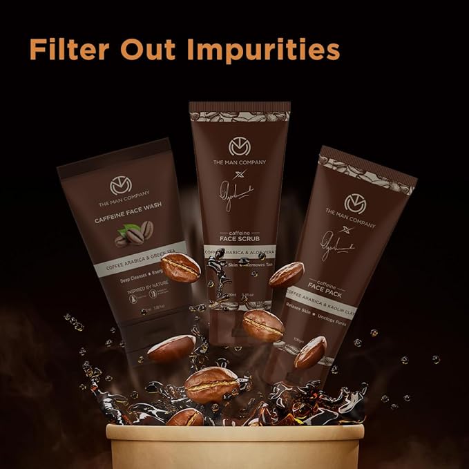 The Man Company Coffee Face Care Kit with Face Wash, Face Scrub, Face Pack | Cleanses, Detoxifies, Relaxes, Glowing and Brightening Skin - Pack of 3