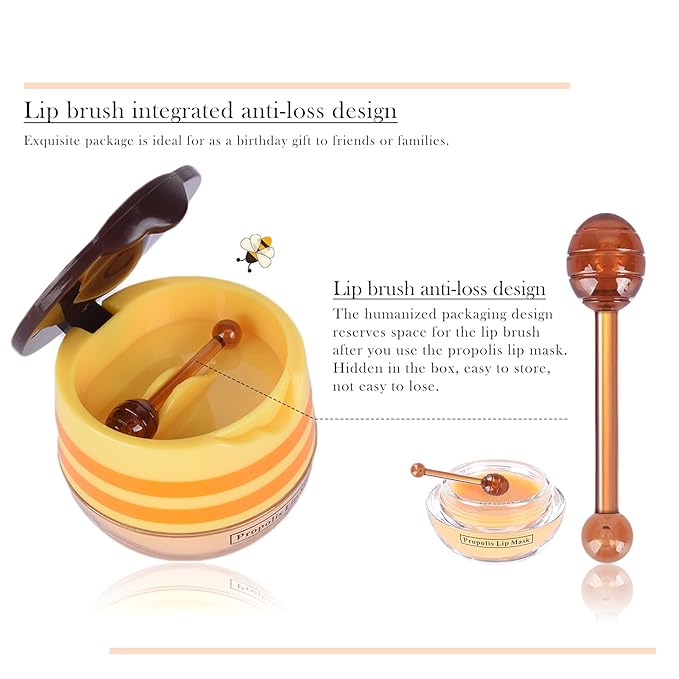 2Pcs Bee Lip Balm Honey Pot, Bee Honey Lip Sleeping Mask Overnight Repair Lip, Moisturizing Lip Mask Bee Lip Balm Pot with Wand, Hydrate Nourish Lips Lip Scrubs Exfoliator
