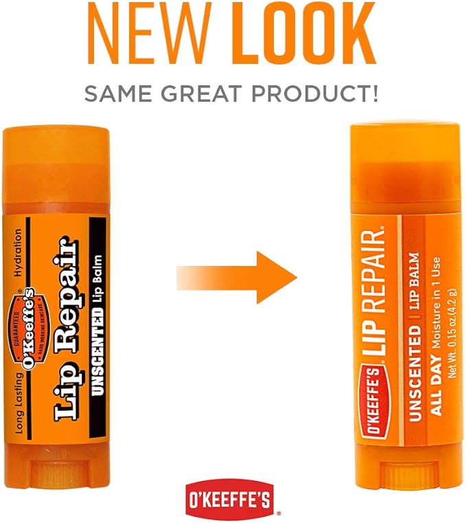 O'Keeffe's Unscented Lip Repair Lip Balm for Dry, Cracked Lips, Stick, (Pack of 11)