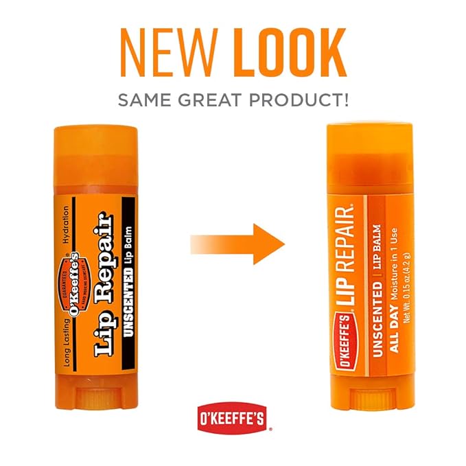 O'Keeffe's Unscented Lip Repair Lip Balm for Dry, Cracked Lips, Stick, (Pack of 12)