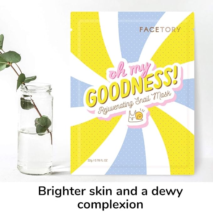 FACETORY K Beauty Face Mask Skin Care - OH MY GOODNESS REJUVENATING SNAIL Sheet Mask with Snail Essence & Hyaluronic Acid | Seal in Moisture (5 Pack)