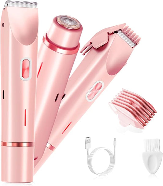 Electric Bikini Trimmer for Women, 2-in-1 Hair Shaver and Epilator, Waterproof Wet/Dry Lady Shaver（Pink）