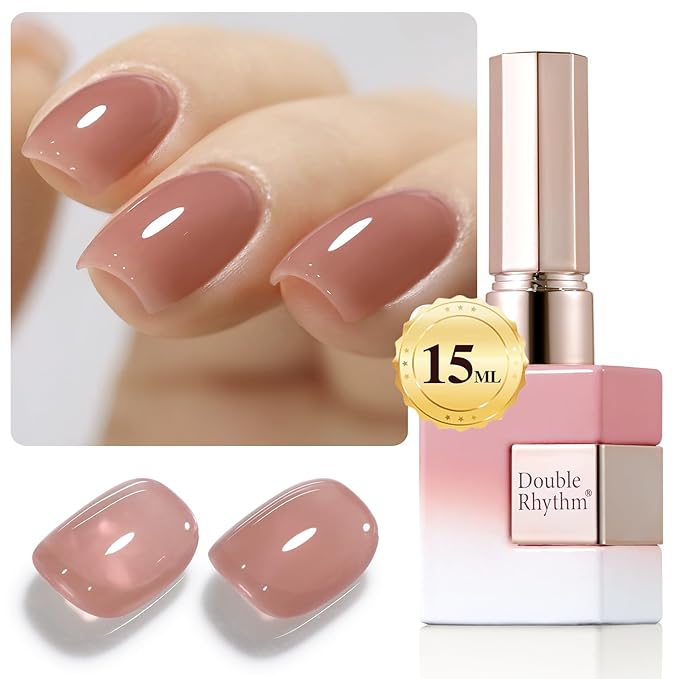 Double Rhythm Translucent Gel Polish Sheer Neutral Natural Light Milky Same Color Same Bottle 15ML Jelly Nail Polish Nail Art DIY at Home (Deep Nude-A1412)