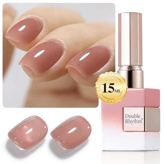 Double Rhythm Translucent Gel Polish Sheer Neutral Natural Light Milky Same Color Same Bottle 15ML Jelly Nail Polish Nail Art DIY at Home (Deep Nude-A1412)