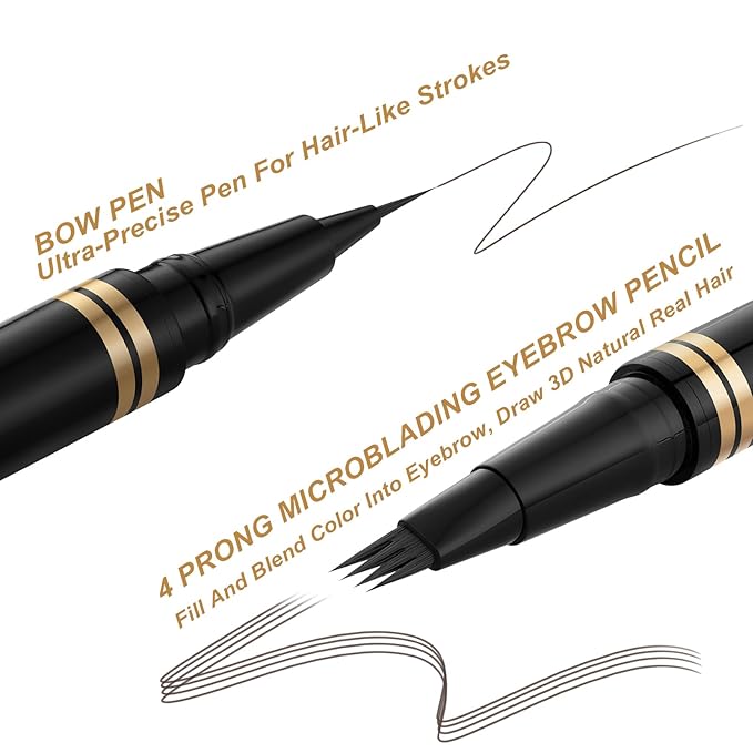 Eyebrow Pen Makeup Kit, with 4 Tip Waterproof Microblading Eyebrow Pencil, Eyeliner, Eyebrow Pomade and Dual-ended Eyebrow Brush, Brow Pencil Eyebrow Kit for Natural Looking - Black Brown