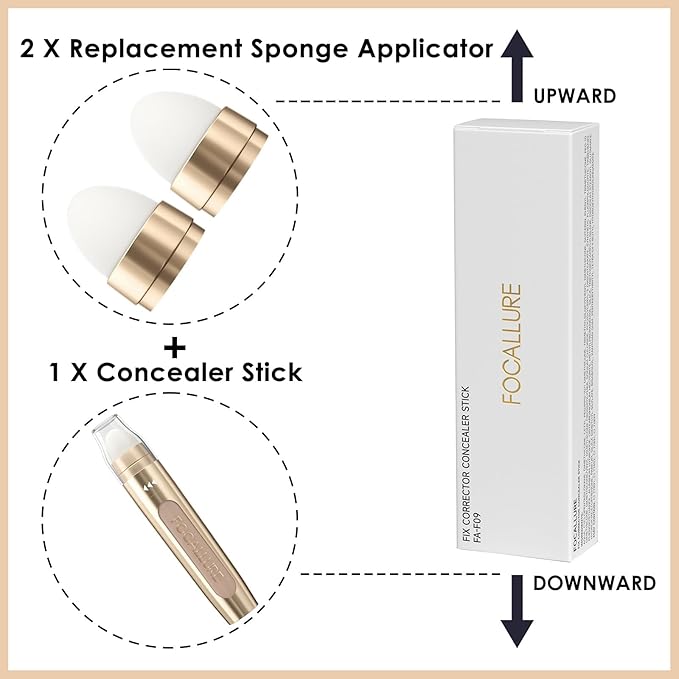 FOCALLURE FIX CORRECTOR Concealer Stick, Full Coverage Concealer Makeup, Color Corrector for Dark Circles, Including Replaceable Applicator, YL01 CREME